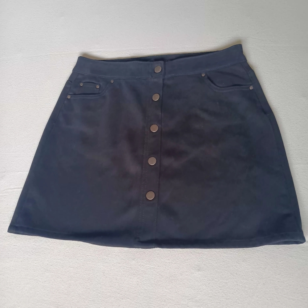 Wonder Nation Girls Black Faux Suede Button Front A-Line Mini Skirt XL 14-16